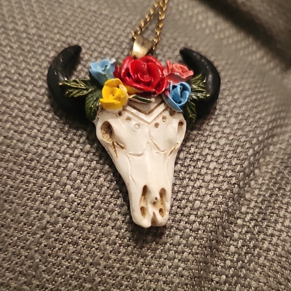 Hand Crafted Jewelry - Handcrafted Floral Blooming Spirit Skull Necklace